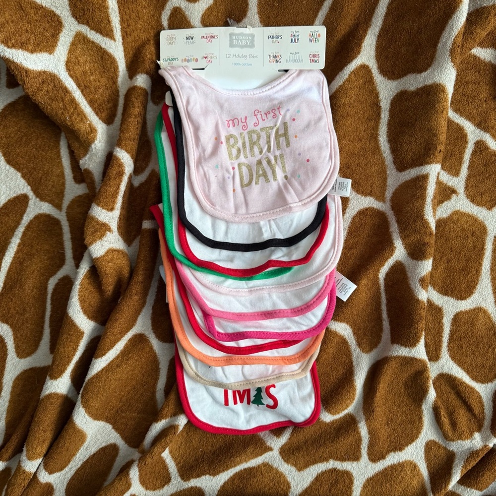 Hudson Baby Festive Bibs Set - Pink, Red, Green, White, Gold